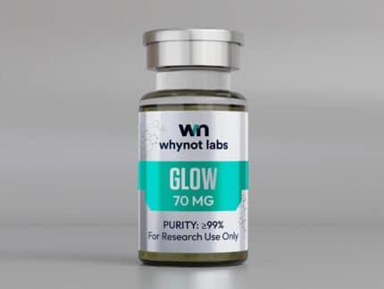 Glow Blend 70mg lyophilized research compound — BPC-157 10mg, TB-500 10mg, GHK-Cu 50mg, 10-panel conformity tested by Vanguard Laboratory