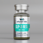 WhyNot Labs GLP-3 Reta 30mg lyophilized research compound vial with tamper-evident cap, third-party tested, research use only