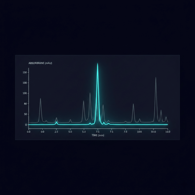 HPLC chromatogram, research peptide vial, and Certificate of Analysis showing 98.7% purity