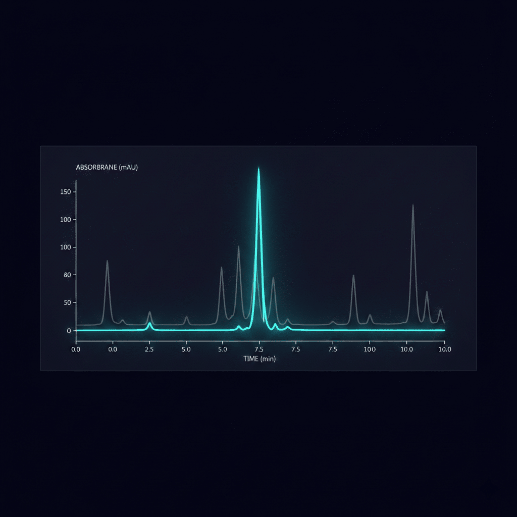 HPLC chromatogram, research peptide vial, and Certificate of Analysis showing 98.7% purity