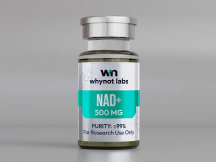 WhyNot Labs NAD+ 500mg lyophilized research compound vial with tamper-evident cap, third-party tested, research use only