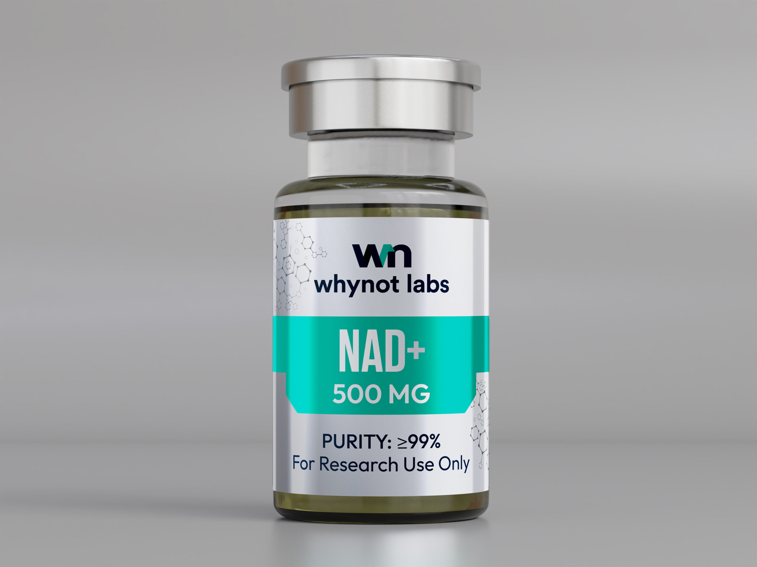 NAD+ 500mg Research Vial | WhyNot Labs WhyNot Labs NAD+ 500mg lyophilized research compound vial with tamper-evident cap, third-party tested, research use only
