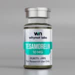 Tesamorelin 10mg lyophilized research peptide — synthetic GHRH analog, 10-panel conformity tested by Vanguard Laboratory