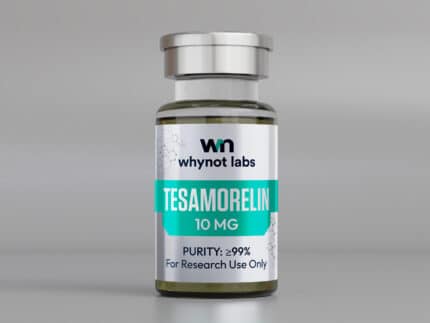 Tesamorelin 10mg lyophilized research peptide — synthetic GHRH analog, 10-panel conformity tested by Vanguard Laboratory